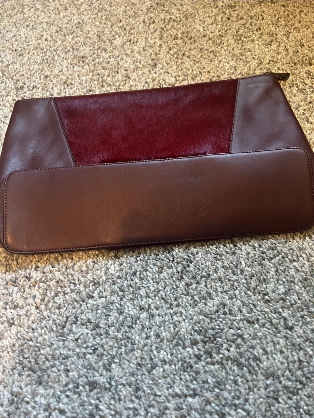 Vince Burgundy Leather and calf hair large clutch